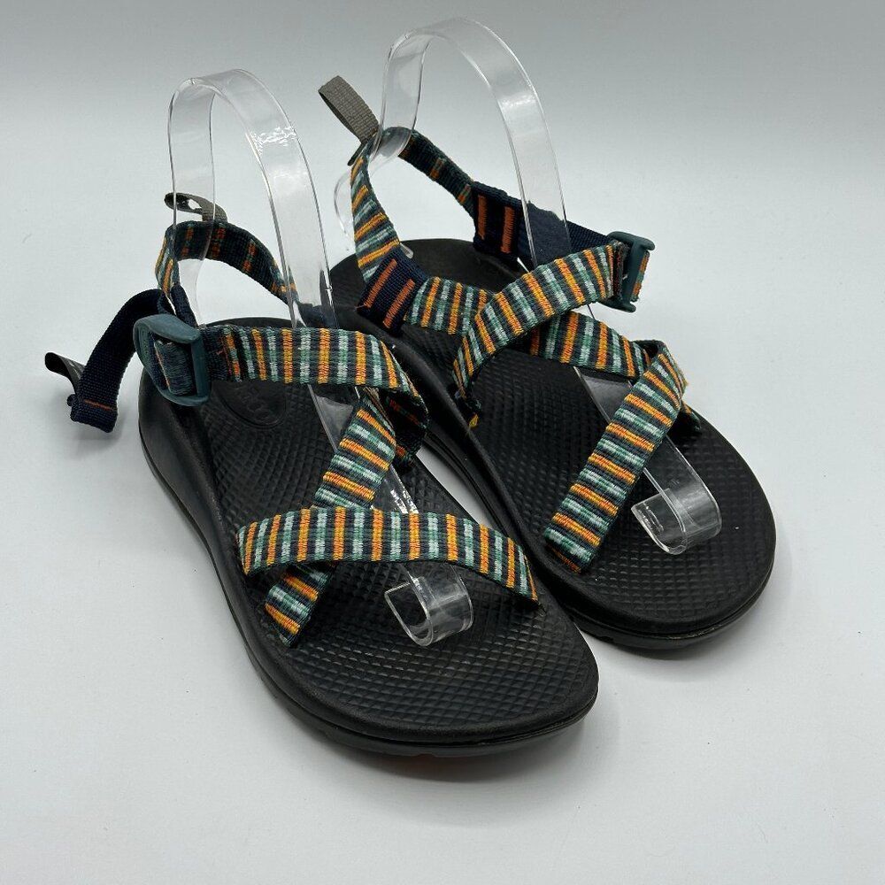 Chaco Kids Z1 Ecotread Washable Vegan Sandals Orange/ Blue Striped Size 3